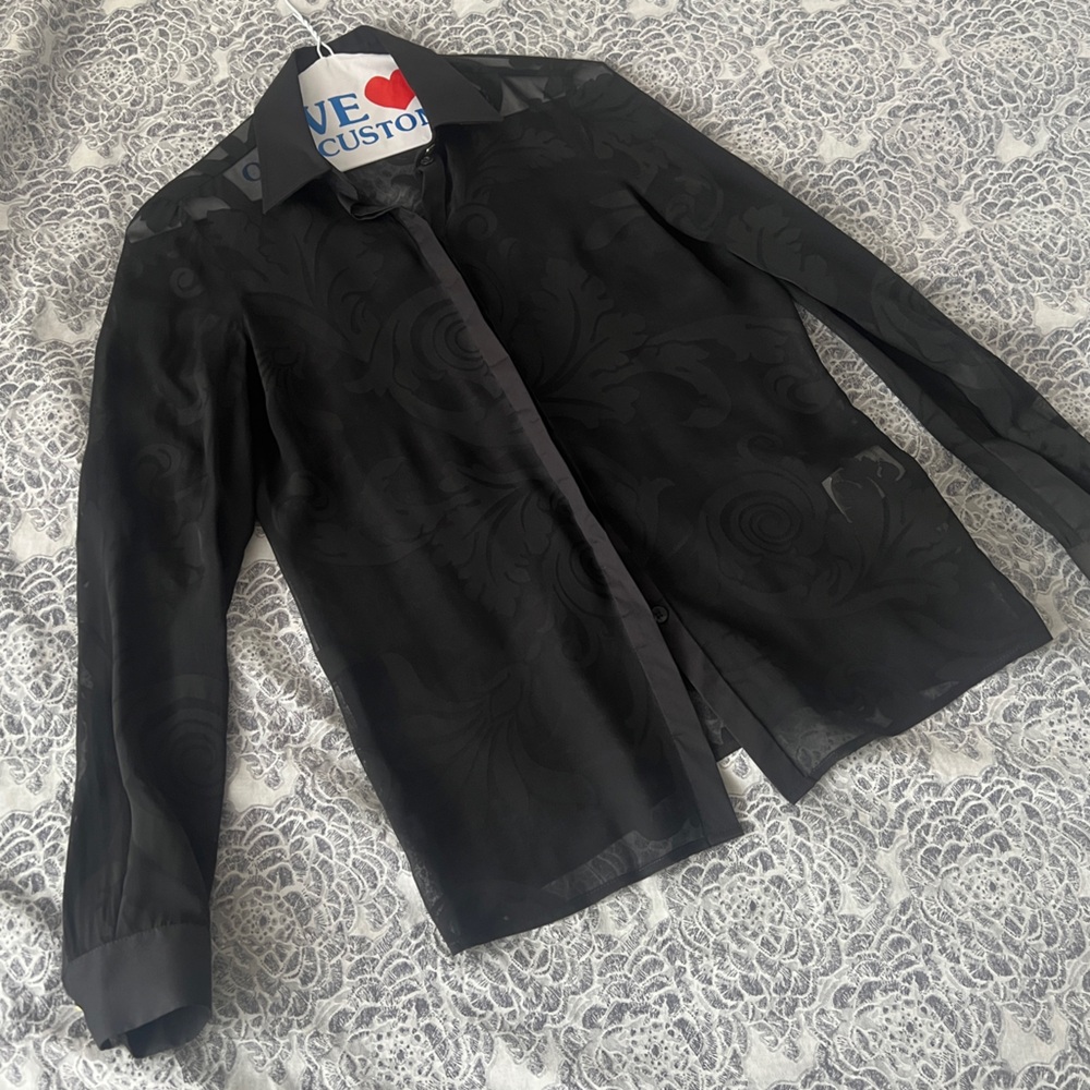 Black Sheer Versace Long Sleeve Button Down Shirt
